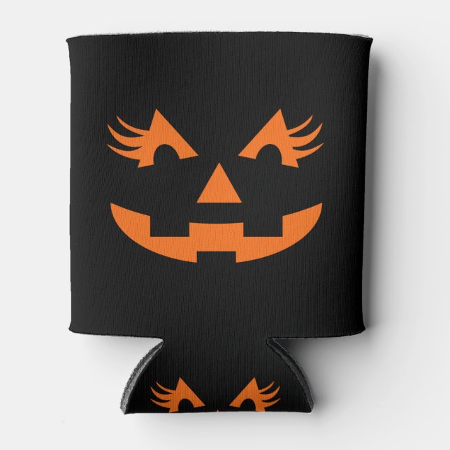 Girly Jack O Lantern Halloween Can Cooler (Front)