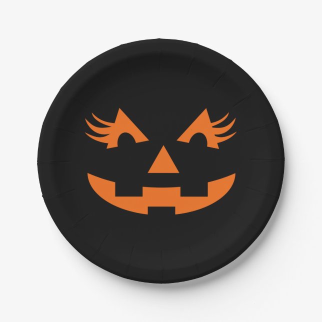 Girly Jack O Lantern Halloween Paper Plates (Front)