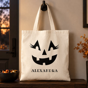 Girly Jack O Lantern Name Halloween Treat Tote Bag