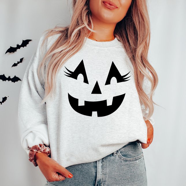 Girly Jack O Lantern Pumpkin Face Halloween Ash Sweatshirt (Creator Uploaded)