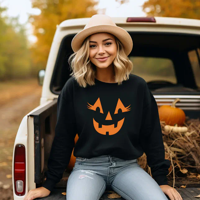 Girly Jack O Lantern Pumpkin Face Halloween Sweatshirt | Zazzle