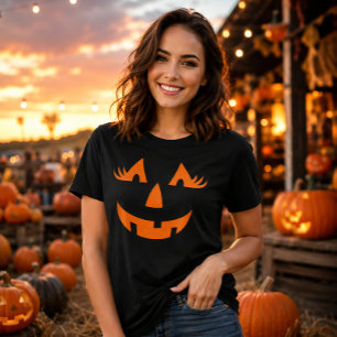 Girly Jack O Lantern Pumpkin Face Halloween T-Shirt