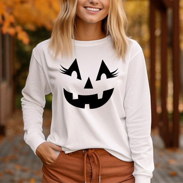 Girly Jack O Lantern Pumpkin Face Halloween T-Shirt (Creator Uploaded)