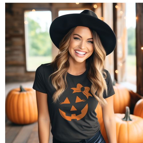 Girly Jack_o_lantern Pumpkin Face Halloween  T_Shirt