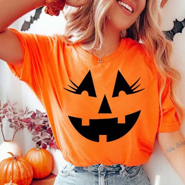 Girly Jack-O-Lantern Pumpkin Face Halloween T-Shirt
