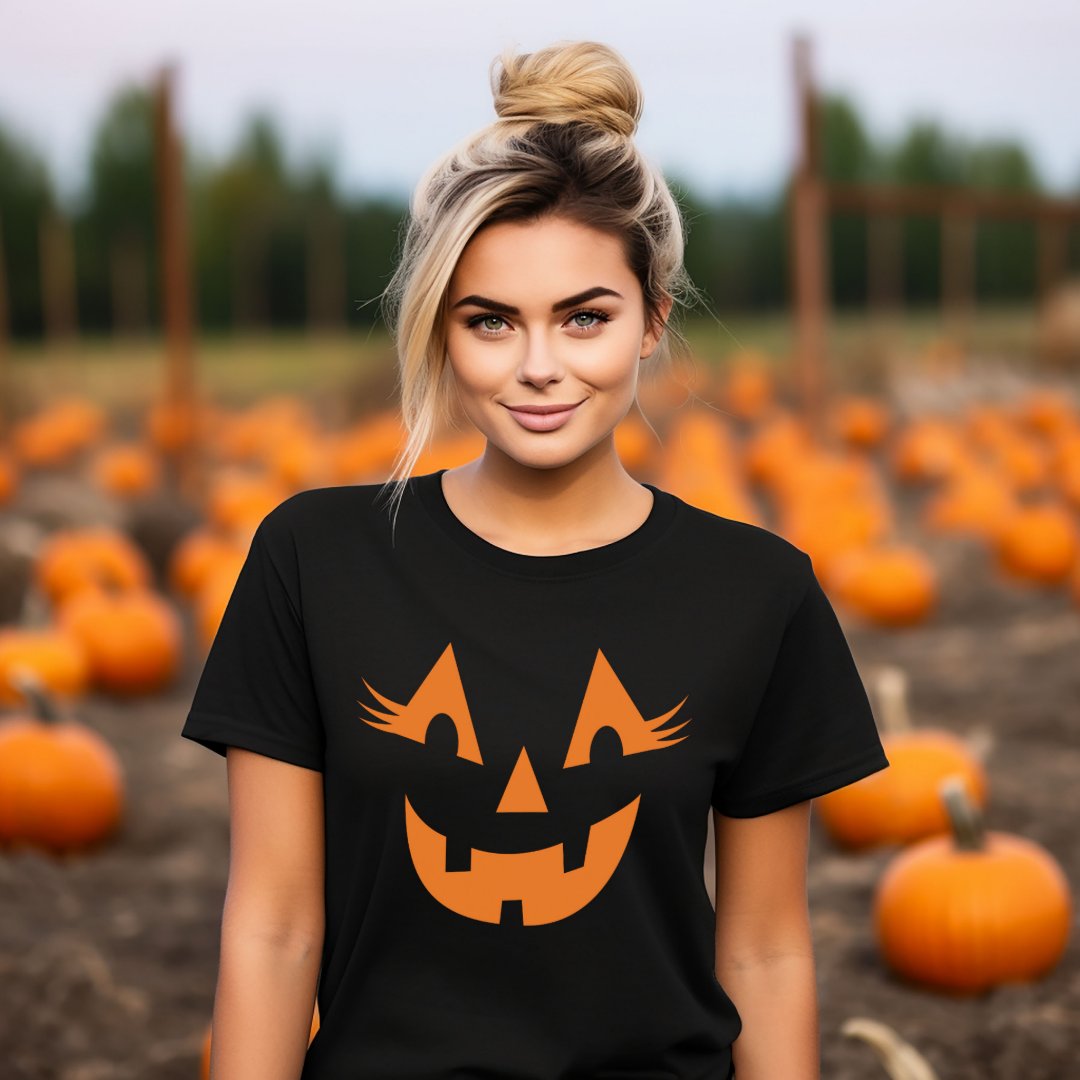 Girly Jack O Lantern Pumpkin Face Halloween T-Shirt (Creator Uploaded)