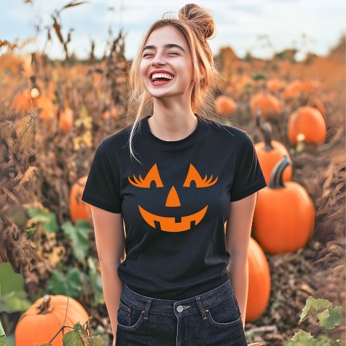 Girly Jack O Lantern Pumpkin Face Halloween T_Shirt