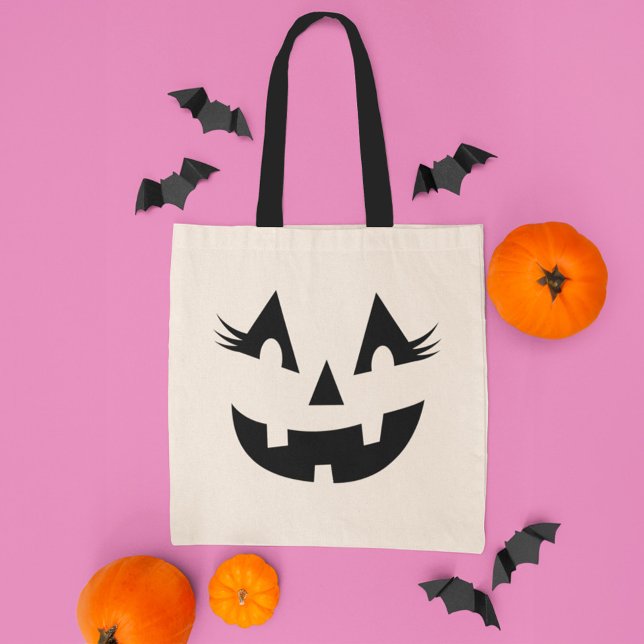 Girly Jack O Lantern Pumpkin Face Halloween Tote Bag (Creator Uploaded)