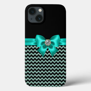 Girly Jeweled Turquoise Bow iPhone 13 Case