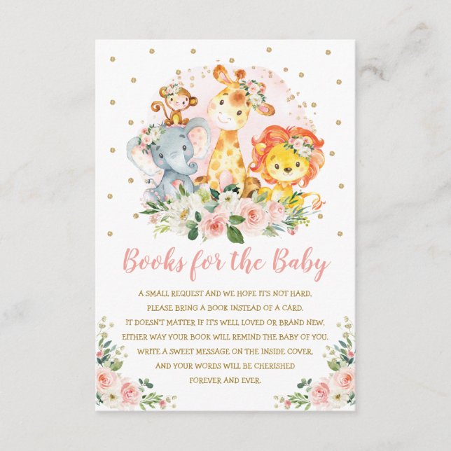 Girly Jungle Baby Shower Wild Animals Bring a Book Enclosure Card (Front)