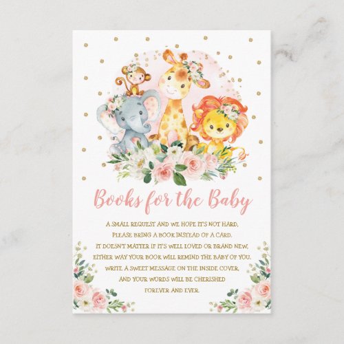 Girly Jungle Baby Shower Wild Animals Bring a Book Enclosure Card