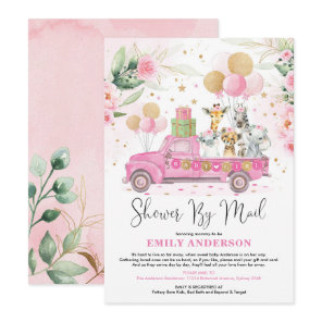 Girly Jungle Safari Animals Baby Shower By Mail Invitation