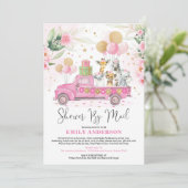 Girly Jungle Safari Animals Baby Shower By Mail Invitation (Standing Front)