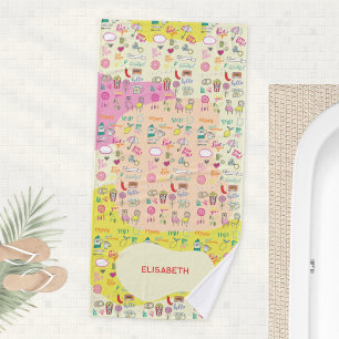 Girly Kawaii Doodle Pastel Blobs Bath Towel