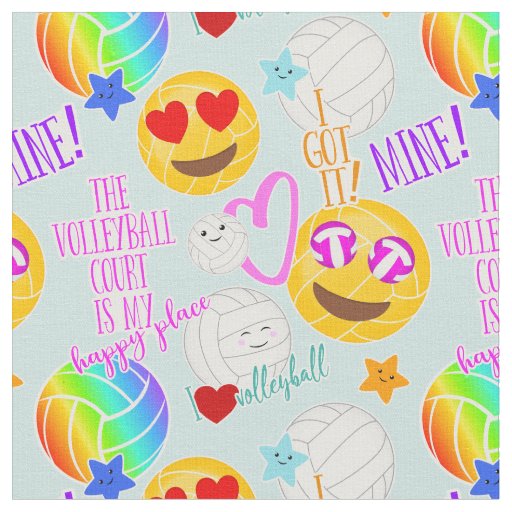 girly kawaii emoji volleyball typography pattern fabric