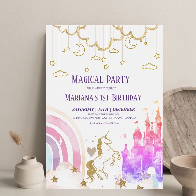 Girly Land of Magic Glitter Kids 3rd Birthday  Invitation (Creator Uploaded)