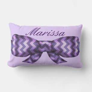 Girly Lavender Chevrons Bow & Name Lumbar Pillow