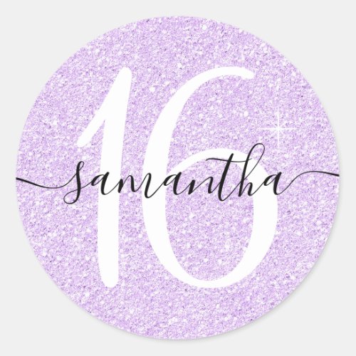 Girly Lavender Faux Glitter Personalized 16 Classic Round Sticker