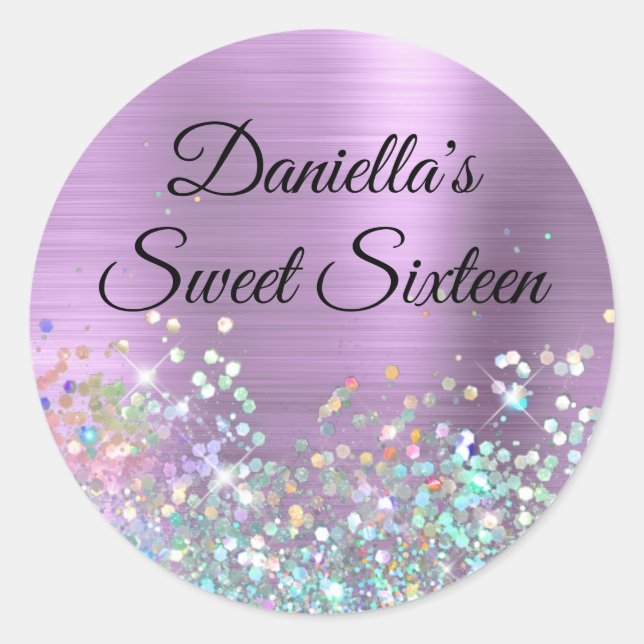  Girly Lavender Foil Holo Glitter Birthday Classic Round Sticker (Front)