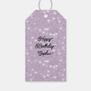 Girly Lavender Glitter Sparkle Birthday Gift Tags