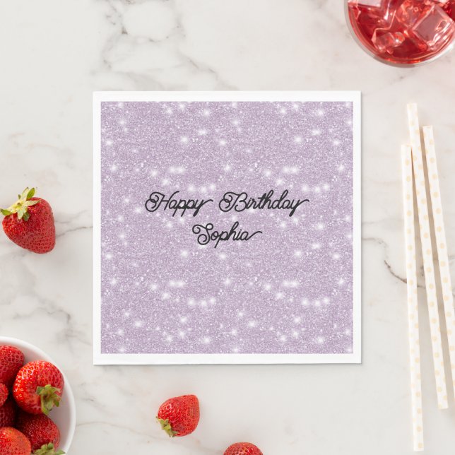 Girly Lavender Glitter Sparkle Birthday Napkins (Insitu)