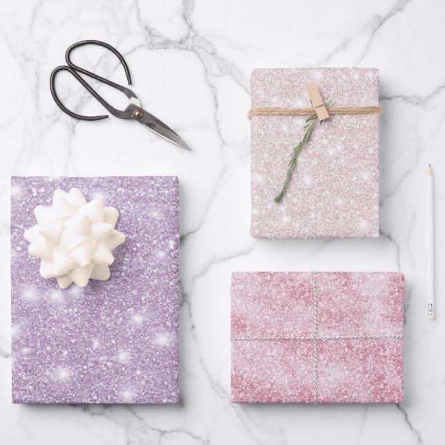 Girly Lavender Glitter Sparkle Birthday Wrapping Paper Sheets (Front)