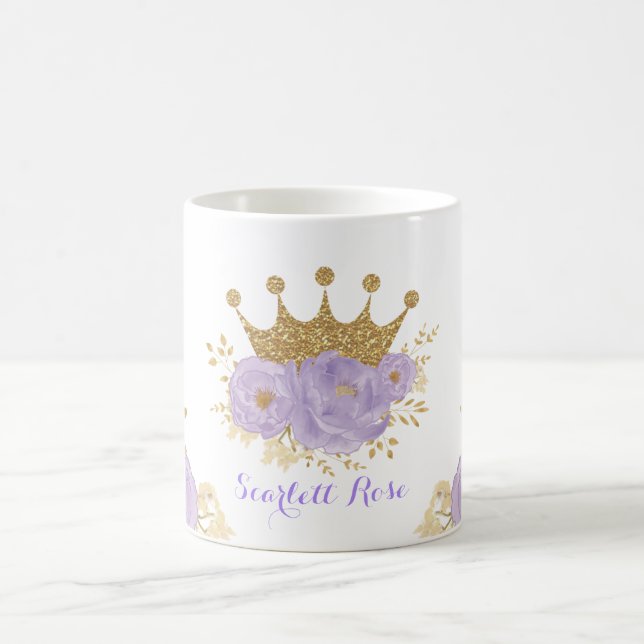 Girly Lavender Gold Crown Royal Princess Coffee Mug (Center)