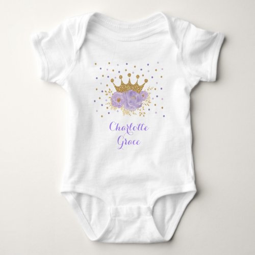 Girly Lavender Gold Floral Princess Crown Baby Bodysuit