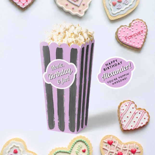 Girly Lavender Grey Stripes Popcorn Movie Painted Favor Boxes (Creator Uploaded)