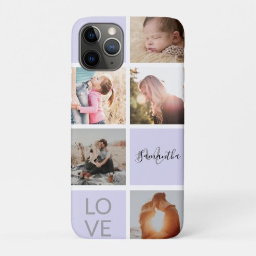 girly lavender monogram love photo collage grid iPhone 11 pro case
