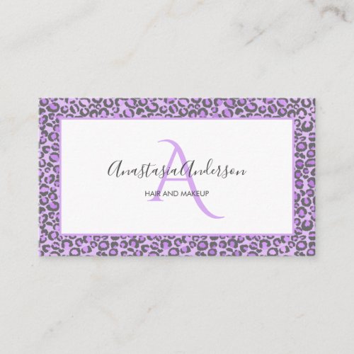 Girly Lavender Purple Chic Leopard Spots Monogram Business Card