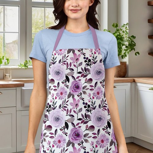 Aprons 14 Girly Lavender Purple Roses Watercolor Floral Apron