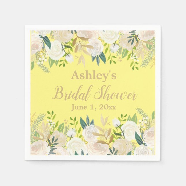 Girly Lemon Yellow Bridal Shower Bach Party Paper Napkins (Front)