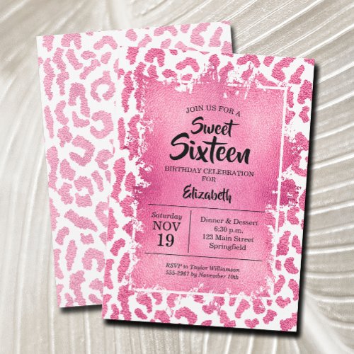 Girly Leopard 16th Birthday Party Invitations