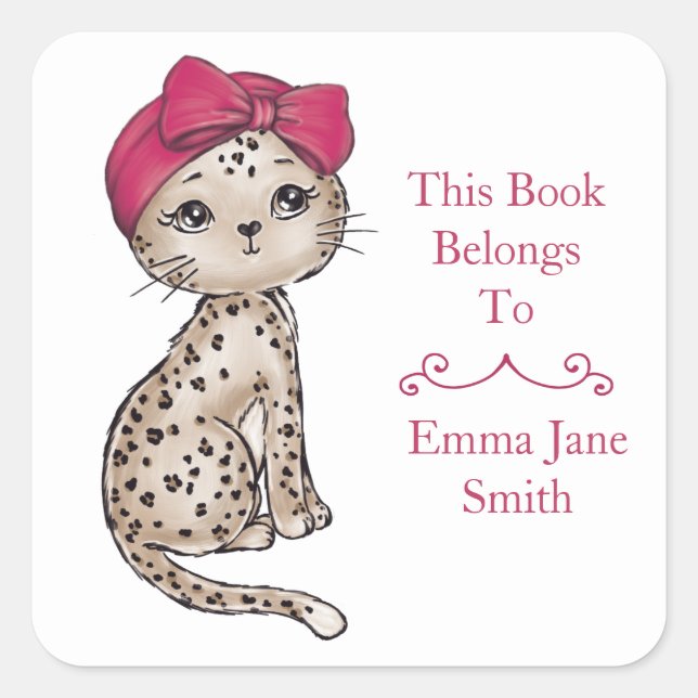Girly Leopard Baby W/Red Bow Turban Bookplate (Front)
