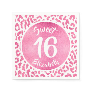 Girly Leopard Birthday Party Napkins