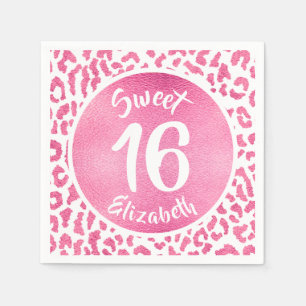 Girly Leopard Birthday Party Napkins