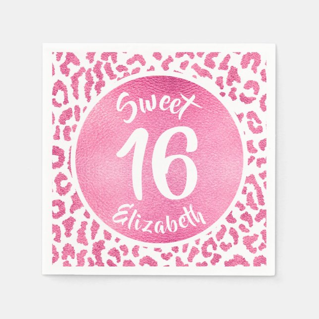 Girly Leopard Birthday Party Napkins (Front)