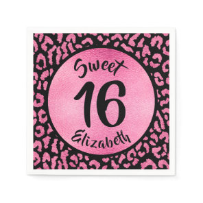 Girly Leopard Birthday Party Napkins