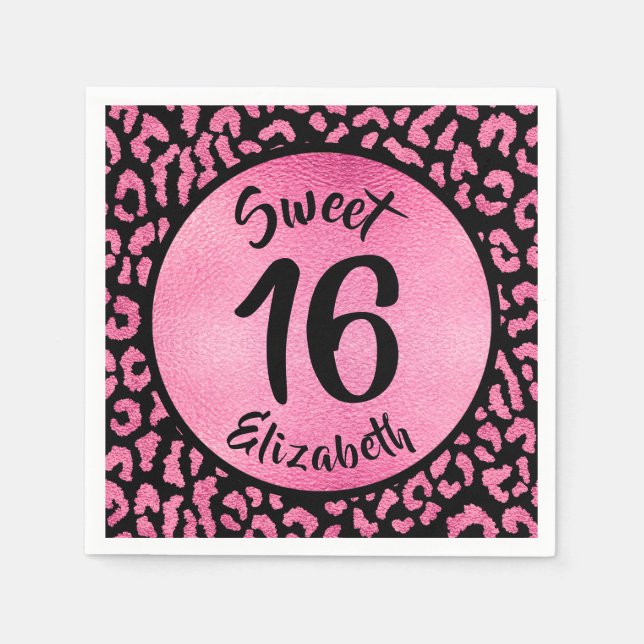 Girly Leopard Birthday Party Napkins (Front)