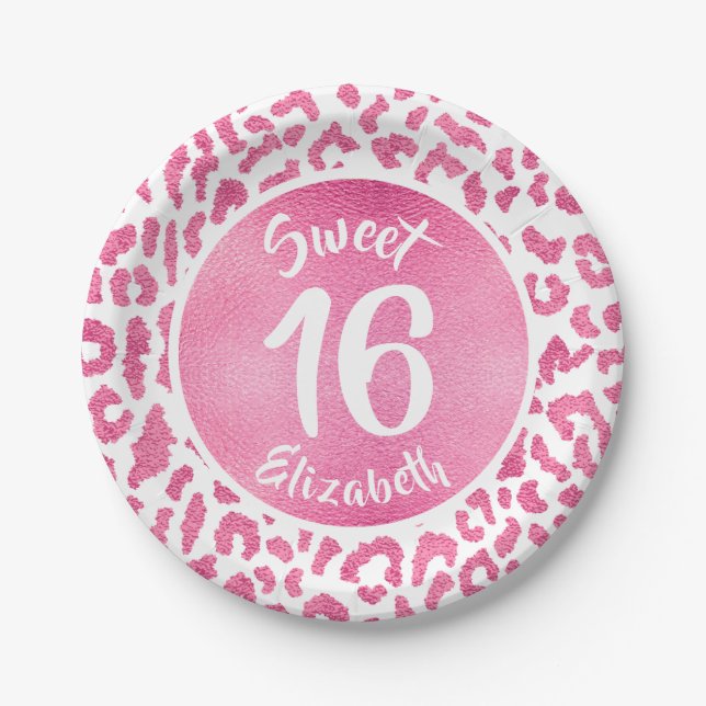 Girly Leopard Birthday Party Paper Plates (Front)