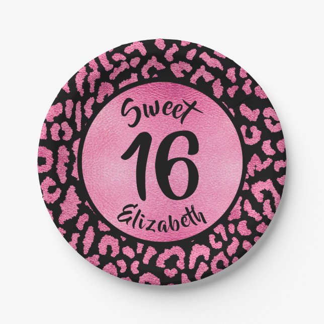 Girly Leopard Birthday Party Paper Plates (Front)