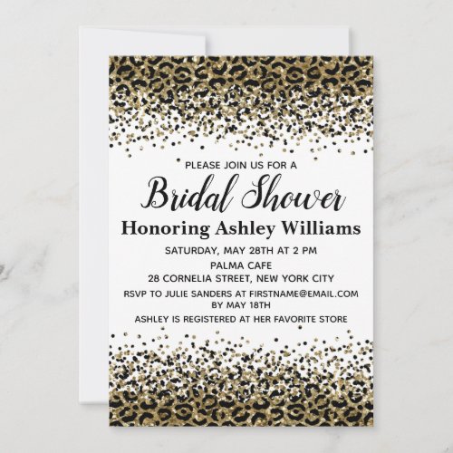 Girly Leopard Black Gold Bridal Shower Invitation