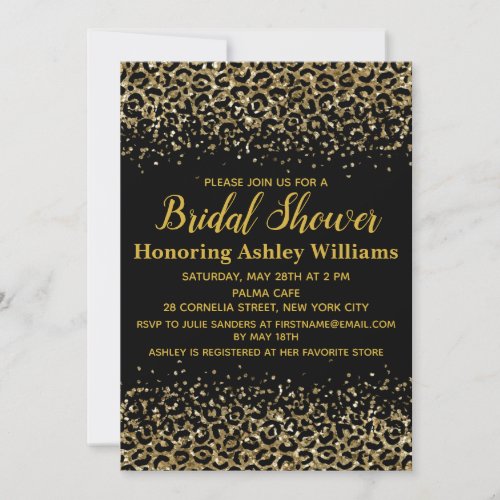 Girly Leopard Black Gold Bridal Shower Invitation