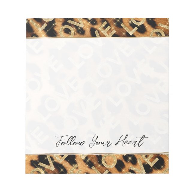 Girly Leopard Gold Sparkles Love Notepad (Front)