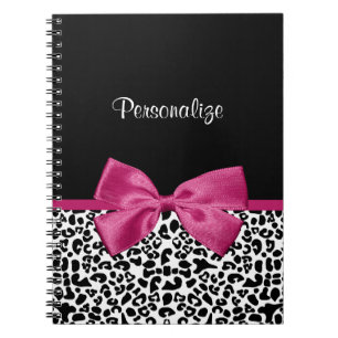 Girly Leopard Print and Dark Pink Bow Glam Design Notebook