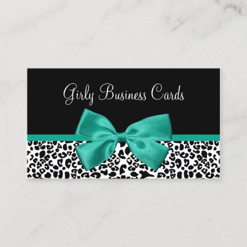 Fall Fashion Leopard Print Emerald Green Ribbon Business Card Template