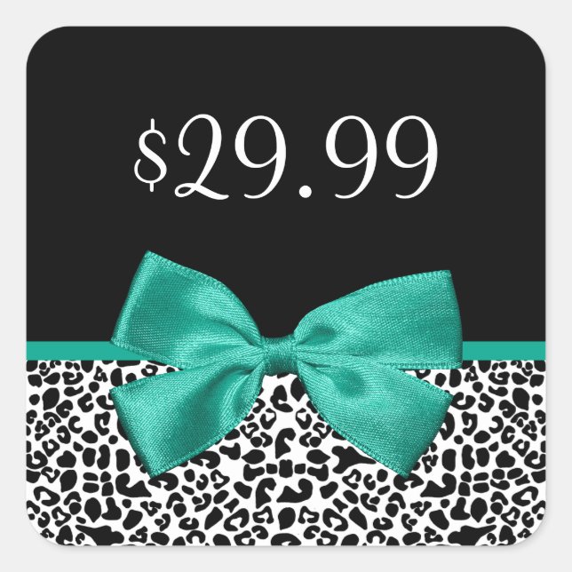 Girly Leopard Print Emerald Green Ribbon Price Tag (Front)