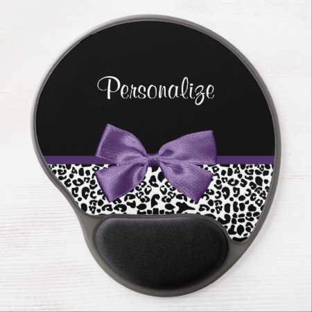 Girly Leopard Print Pretty Purple Ribbon With Name Gel Mouse Pad