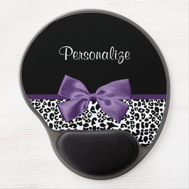 Girly Leopard Print Pretty Purple Ribbon With Name Gel Mouse Pad (Front)